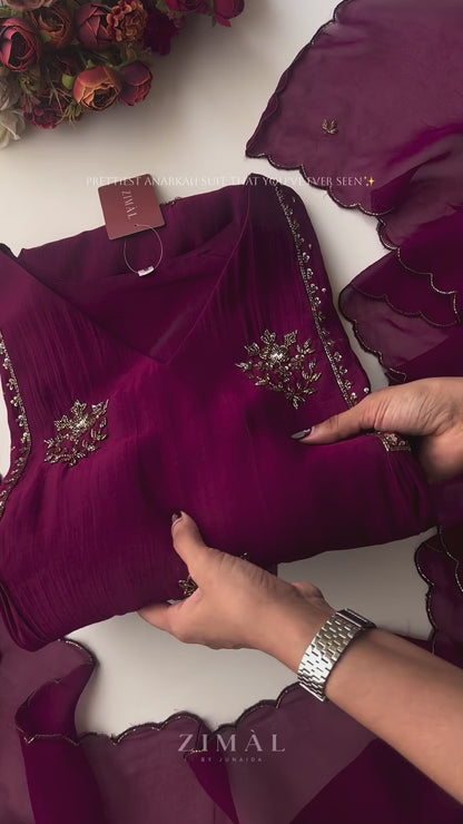 Charming Deep Maroon Embroidered Anarkali Suit Set