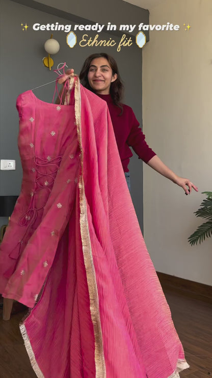 Radiant Rose Pink Kurta Set with Chic Silhouette