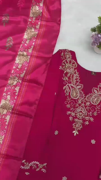 Elegant Rani Pink Embroidered Suit Set for Women