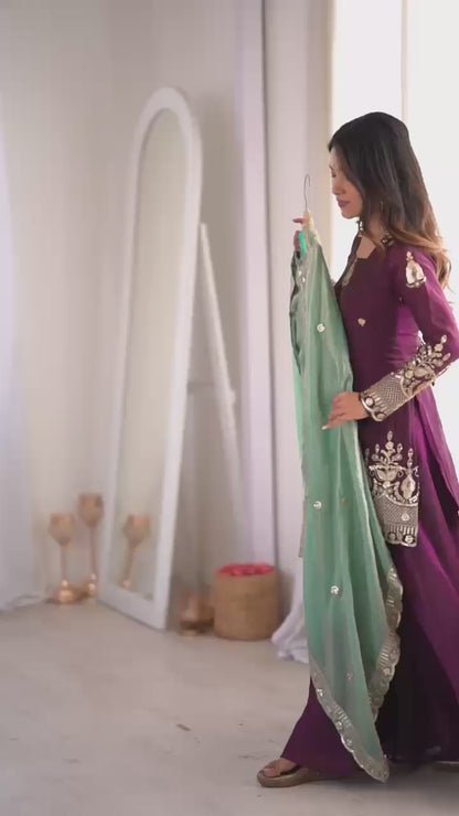 Trendy Sea-Green  Fendy Silk Kurta and Palazzo Set with Intricate Embroidery