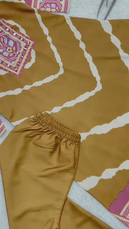 Beautiful Mustard Gold Printed Kurta Pant Set