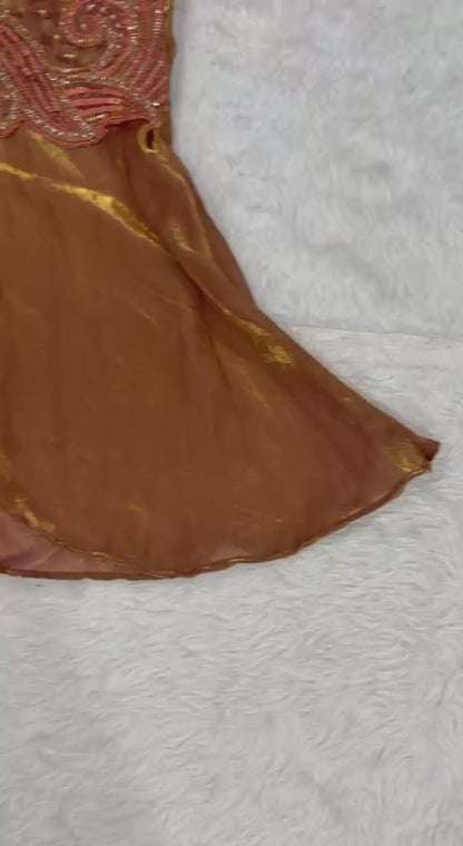 Designer Copper Brown Halter Neck Peplum Kurta with Palazzo Set