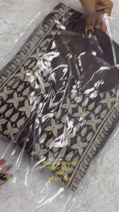 Chocolate Brown Embroidered Kurta Pant Set with Matching Dupatta