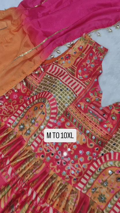 Royal Crimson Heritage Printed Anarkali Suit Set with Ombre Dupatta