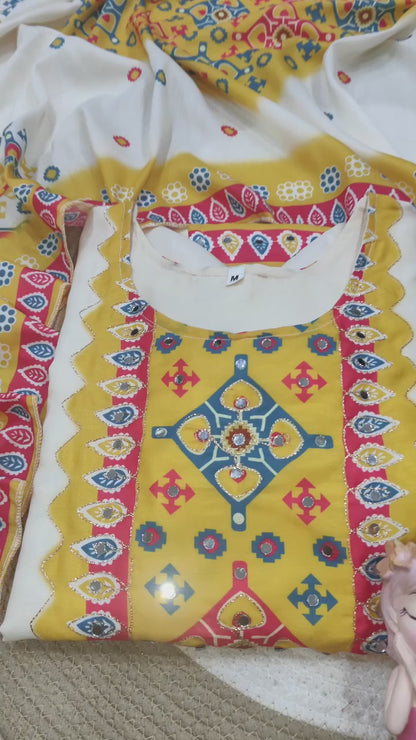 Sunshine Glow Premium Muslin Printed Straight Kurta Set with Designer Dupatta