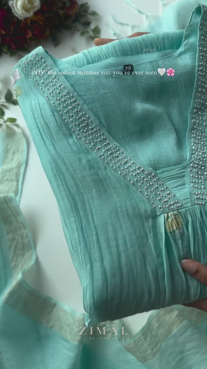 Charming Aqua Blue Embroidered Anarkali Suit Set