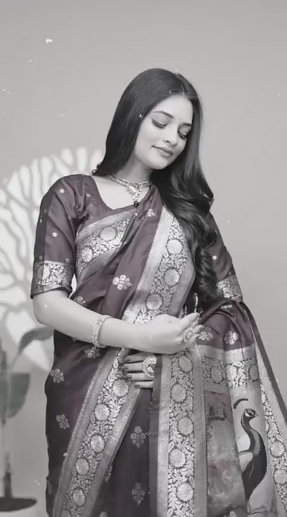 Royal Purple Banarasi Silk Saree with Peacock Pallu Design