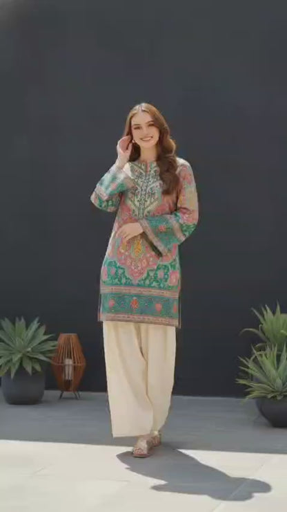 Magic Multicolor Printed Kurta with Off-White Palazzo Set for Women