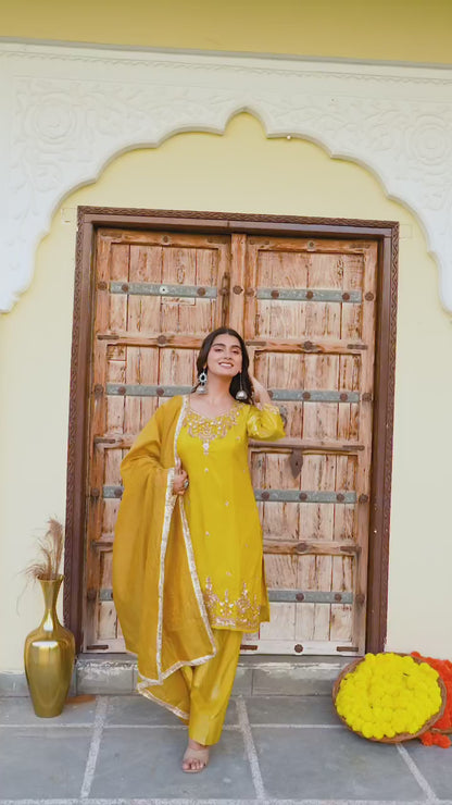 Radiant Mustard Embroidered Festive Suit Set