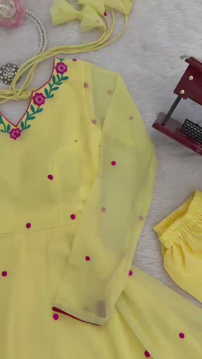 Sunshine Yellow Embroidered Anarkali Suit Set with Elegant Dupatta