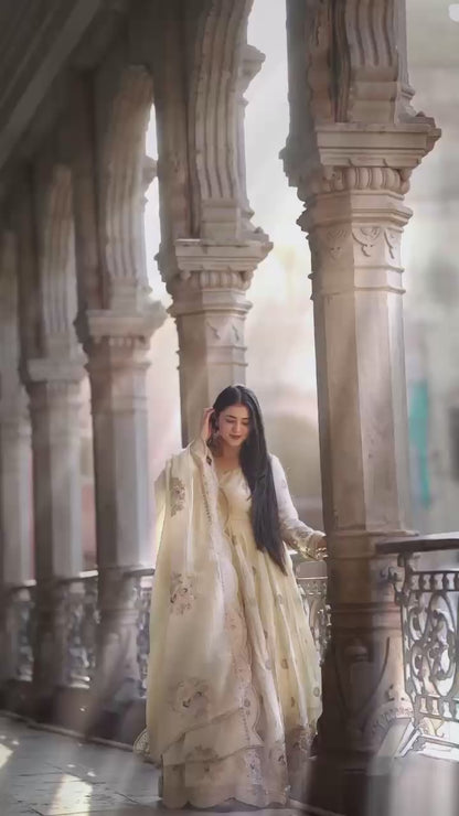Exquisite Pastel Chinon Silk Embroidered Gown with Graceful Flair
