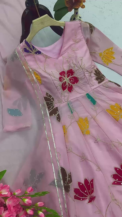 Vibrant Pink Floral Embroidered Anarkali Suit Set