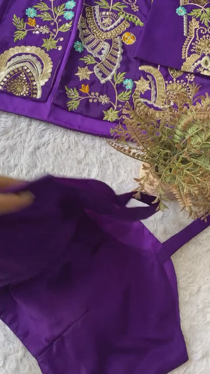 Regal Purple Embroidered Jacket Palazzo Set