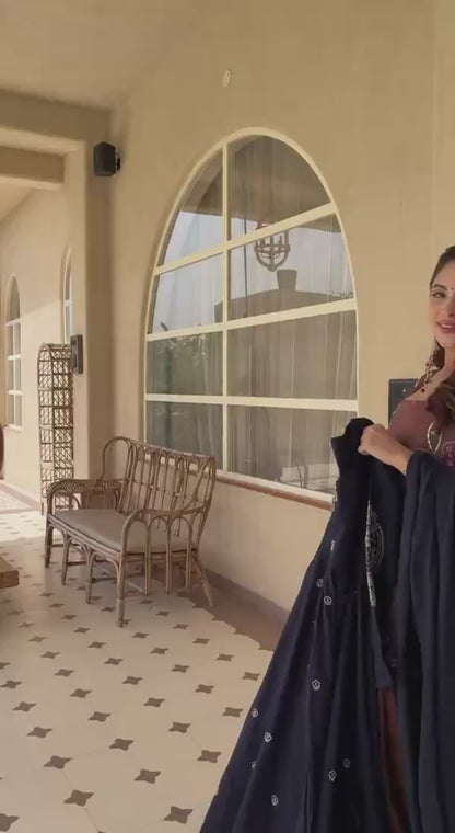 Graceful Navy Blue Anarkali Kurta with Palazzo and Dupatta Set