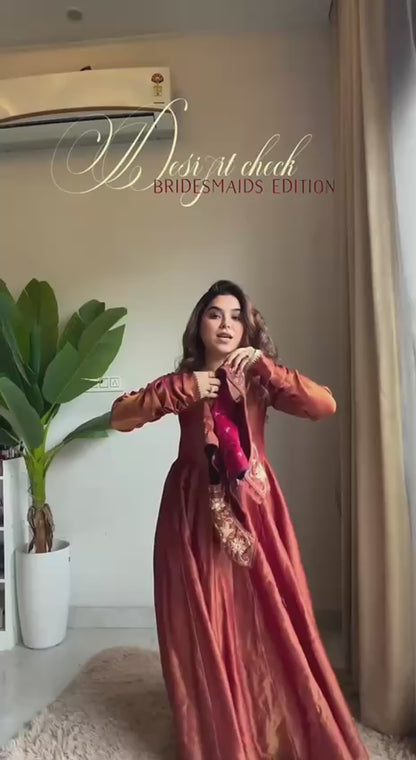 Regal Maroon Embroidered Anarkali Gown with Matching Dupatta and koti work