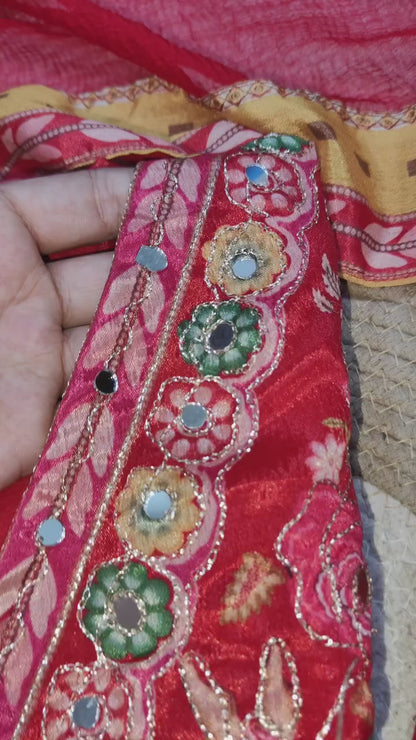 Elegant Embroidered Red Salwar Suit Set with Detailed Dupatta