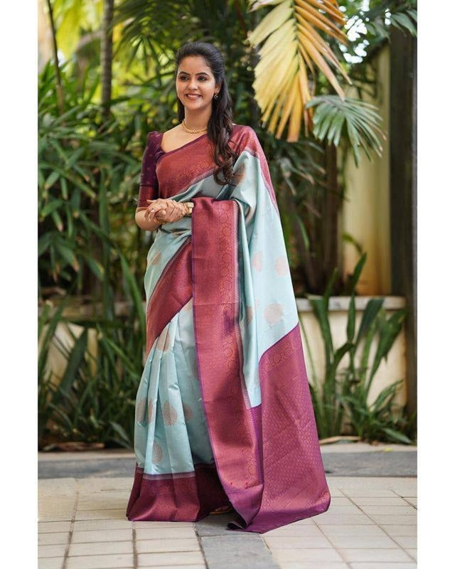 Beautiful Pastel Heritage Woven Soft Silk Saree