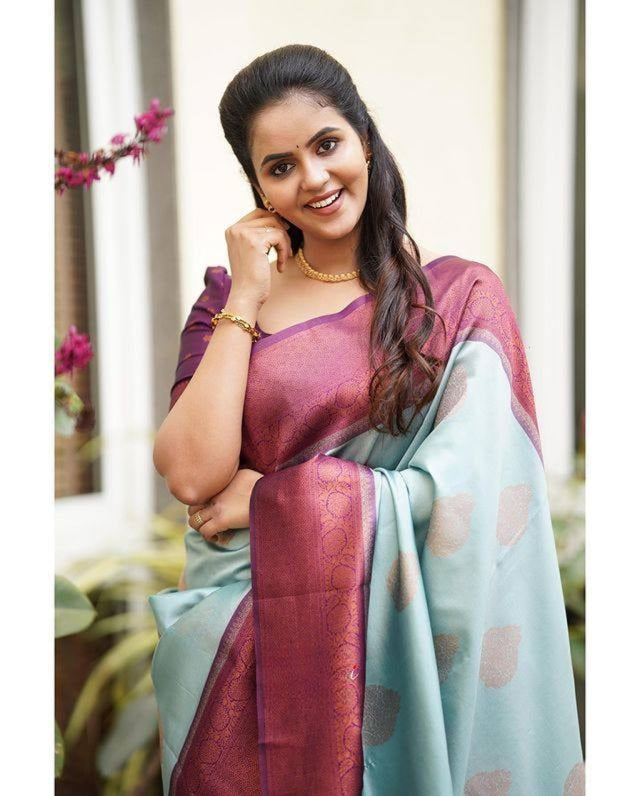 Beautiful Pastel Heritage Woven Soft Silk Saree